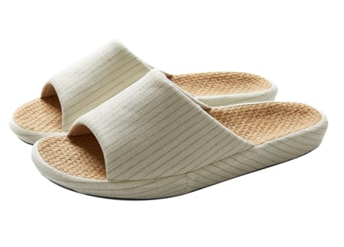 [Euyqs] 竪縞模様 室内スリッパ 麻素材インソール EVAゴム底 室内履き 男女兼用 (ベージュ, 大人, 27.0 cm, 数値, 日本の靴のサイズ寸法)