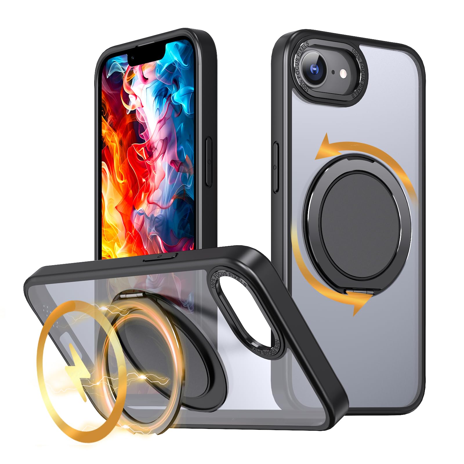 Rakuten - KWATUNG ケース iPhone 16e 用 ケース magsafe対応 アイフォン 16e 用ケース 360°回転スタンド アイホン16E用ケース 指紋防止 スマホケース iphone 16e 対応 マグネット搭載 耐衝撃 米軍MIL規格 いphon