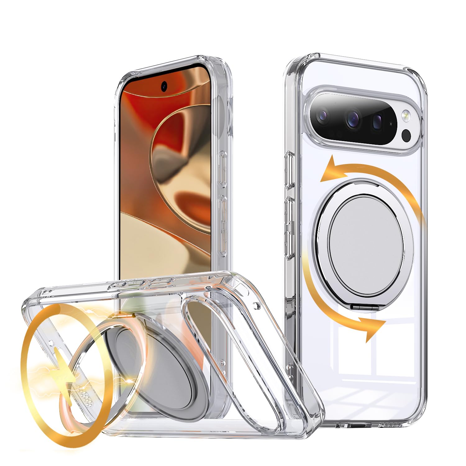 Rakuten - KWATUNG Google Pixel 10 / 10 Pro 用 ケース magsafe対応 Google Pixel 9 / 9 Pro 用 ケース ピクセル10 プロ カバー 360°回転スタンド 指紋防止 グーグルピクセル 10 用 スマホケース