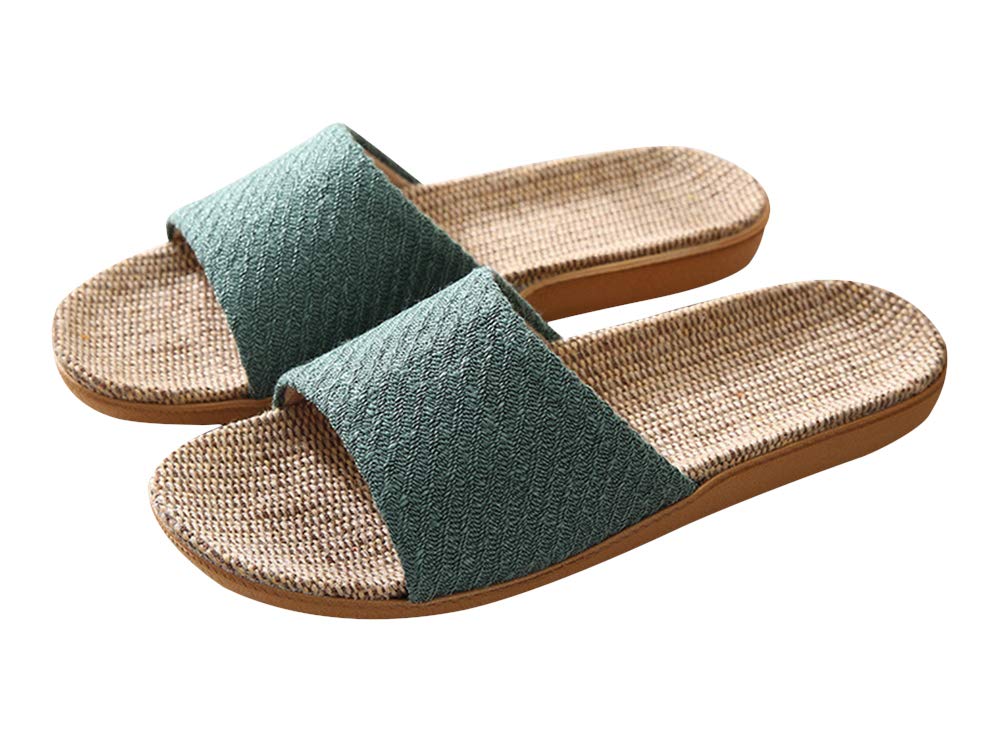 [Euyqs] 室内履き 静音スリッパ 麻素材 サンダル メンズ・レディース兼用 (グリーン, 大人, 24.5 cm, 長さ・寸法・重量（範囲）, 日本の靴のサイズ寸法, 25.0 cm)
