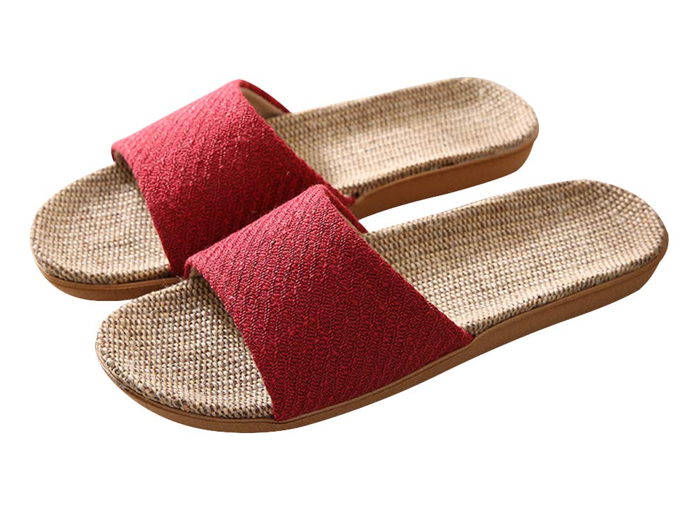 [Euyqs] 室内履き 静音スリッパ 麻素材 サンダル メンズ・レディース兼用 (レッド, 大人, 22.5 cm, 長さ・寸法・重量（範囲）, 日本の靴のサイズ寸法, 23.0 cm)
