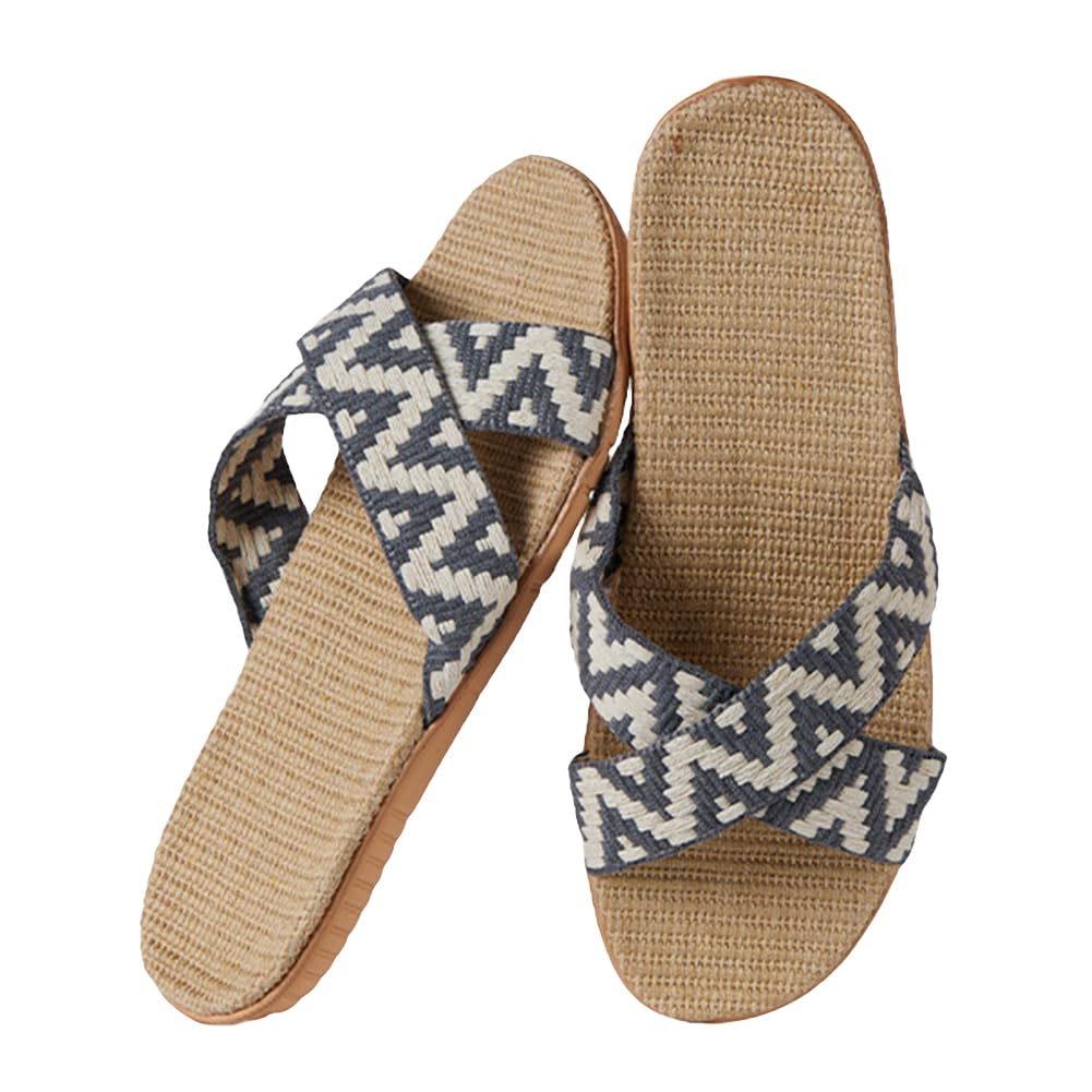 [Euyqs] スリッパ ベーシック 麻 夏春 ルームシューズ通気 滑り止め クロススリッパ (#12 グレー, 25.0 cm)