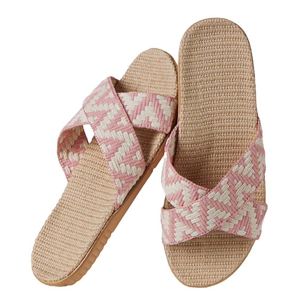 [Euyqs] スリッパ ベーシック 麻 夏春 ルームシューズ通気 滑り止め クロススリッパ (#12 ピンク, 24.5..