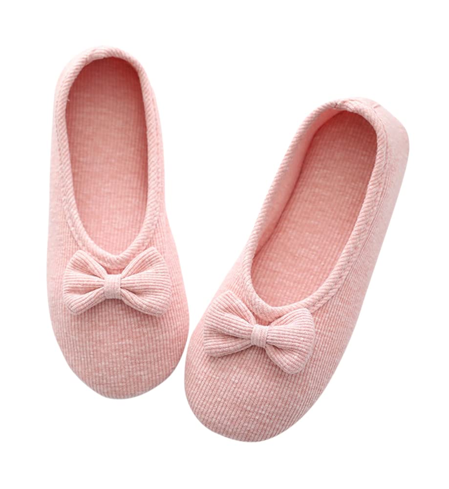 [Euyqs] 室内ばき 介護用シューズ 妊娠 足が腫れ お年寄りシューズ 滑り止め コットンスリッパ (ピンク/ちょう結び, medium)