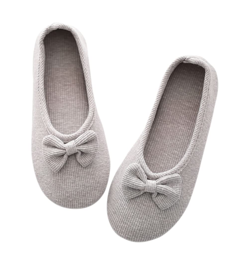 [Euyqs] 室内ばき 介護用シューズ 妊娠 足が腫れ お年寄りシューズ 滑り止め コットンスリッパ (グレー/ちょう結び, large)