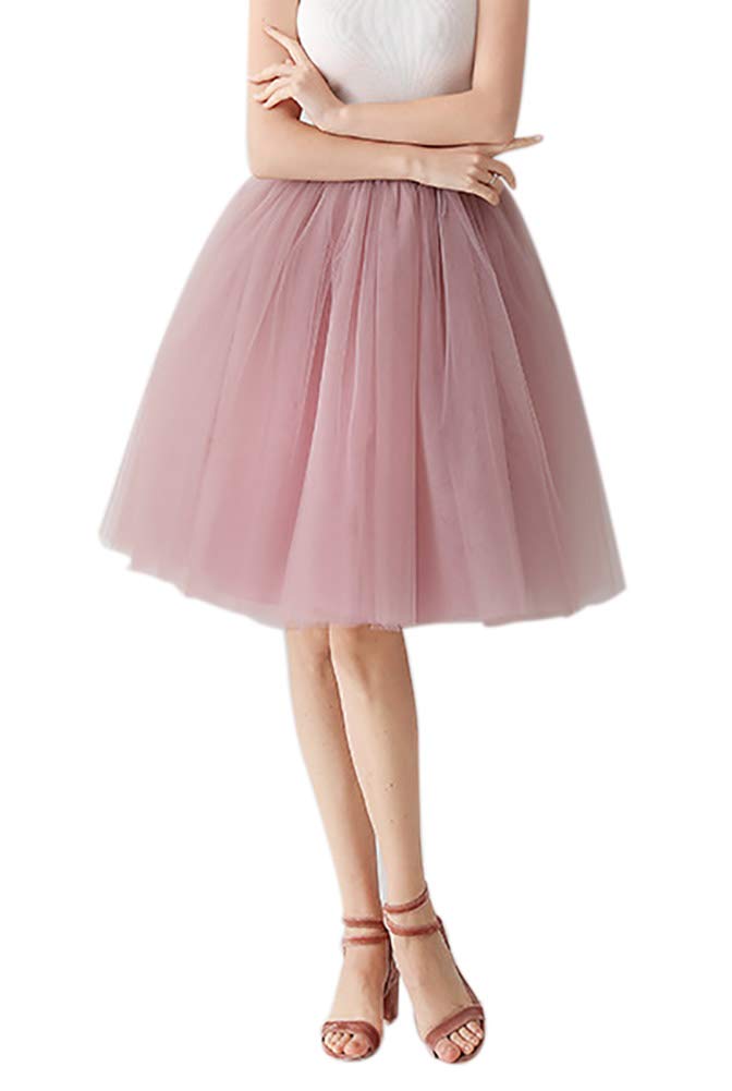 [Euyqs] 多重構造チュールスカート 65cm パニエ ミニスカート ストレッチ ウェスト (ミートピンク)