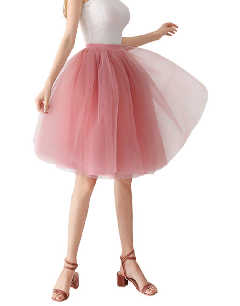 [Euyqs] 多重構造チュールスカート 65cm パニエ ミニスカート ストレッチ ウェスト (ピンク)