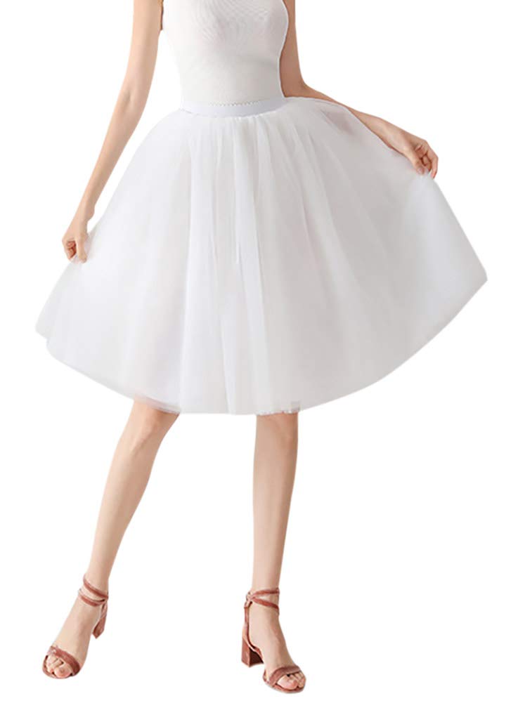 [Euyqs] 多重構造チュールスカート 65cm パニエ ミニスカート ストレッチ ウェスト (ホワイト)