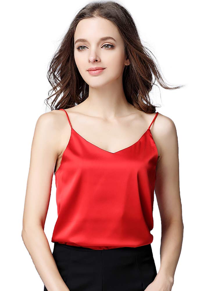 [Euyqs] キャミソール Vネック シンプル サテンのベスト (レッド, XXL)