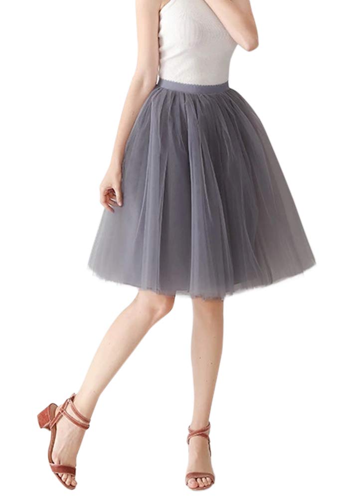 [Euyqs] 多重構造チュールスカート 65cm パニエ ミニスカート ストレッチ ウェスト (グレー)