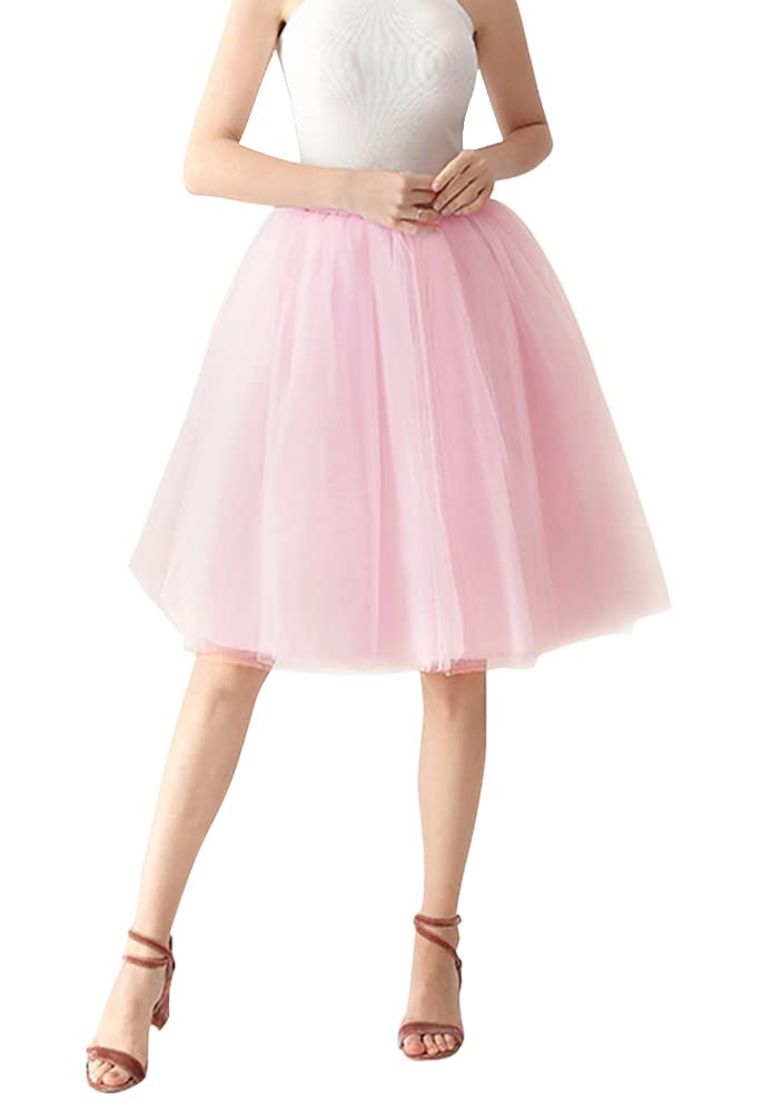 [Euyqs] 多重構造チュールスカート 65cm パニエ ミニスカート ストレッチ ウェスト (桜ピンク)