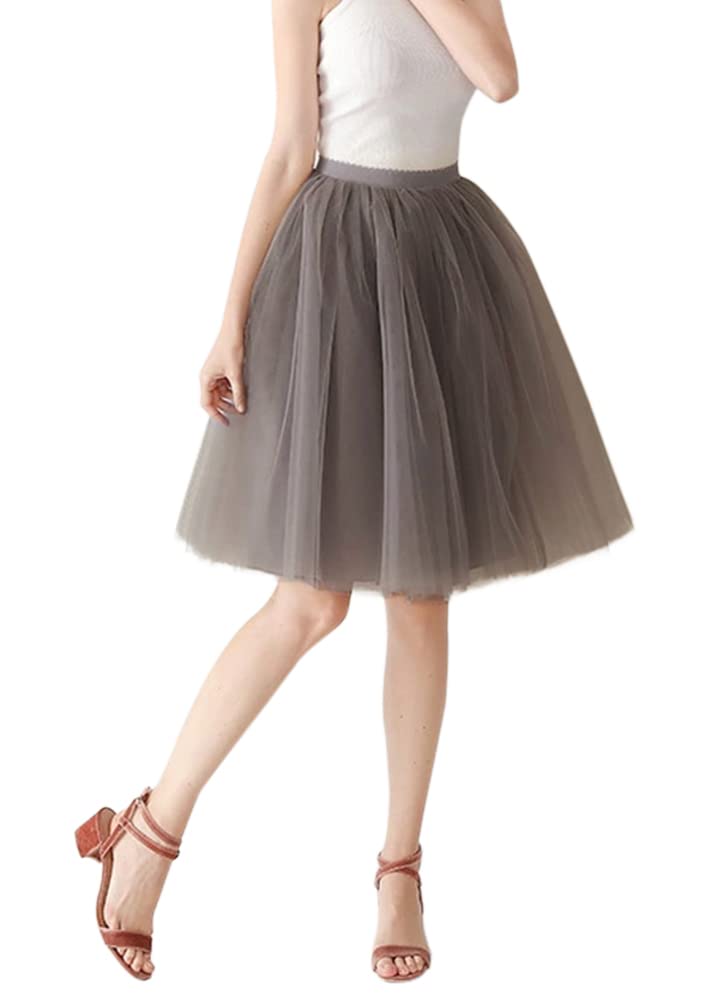 [Euyqs] 多重構造チュールスカート 65cm パニエ ミニスカート ストレッチ ウェスト (ライトグレー)