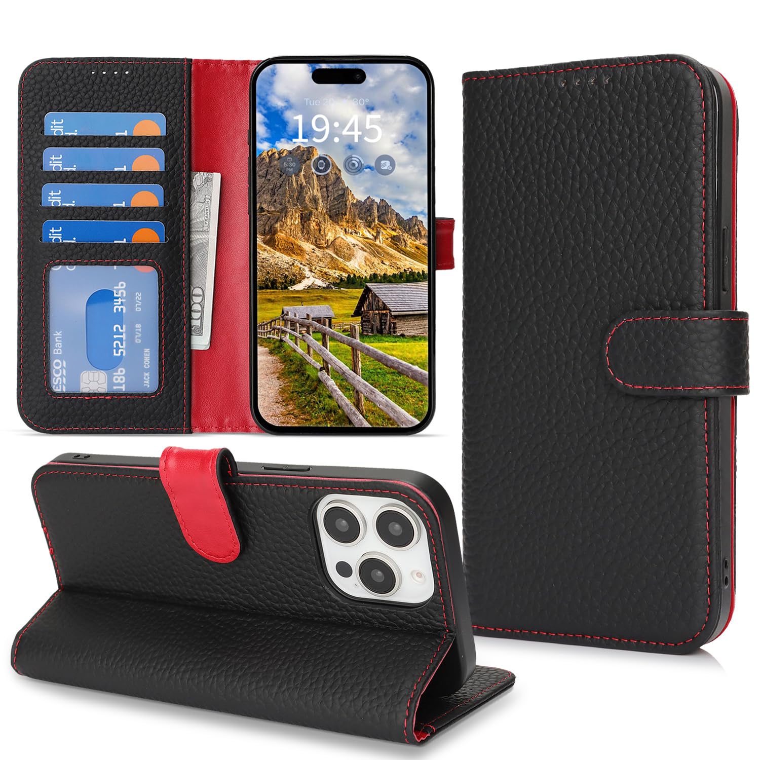 樂天商城 - DEYHU 対応 iPhone 15 Pro Max ケース 手帳型 カード収納 スタンド機能 アイフォン15プロマックス ケース 本革 大容量 耐衝撃 iPhone15ProMax ケース 手帳型 iPhone 15 Pro Max レザー カバー 黒と