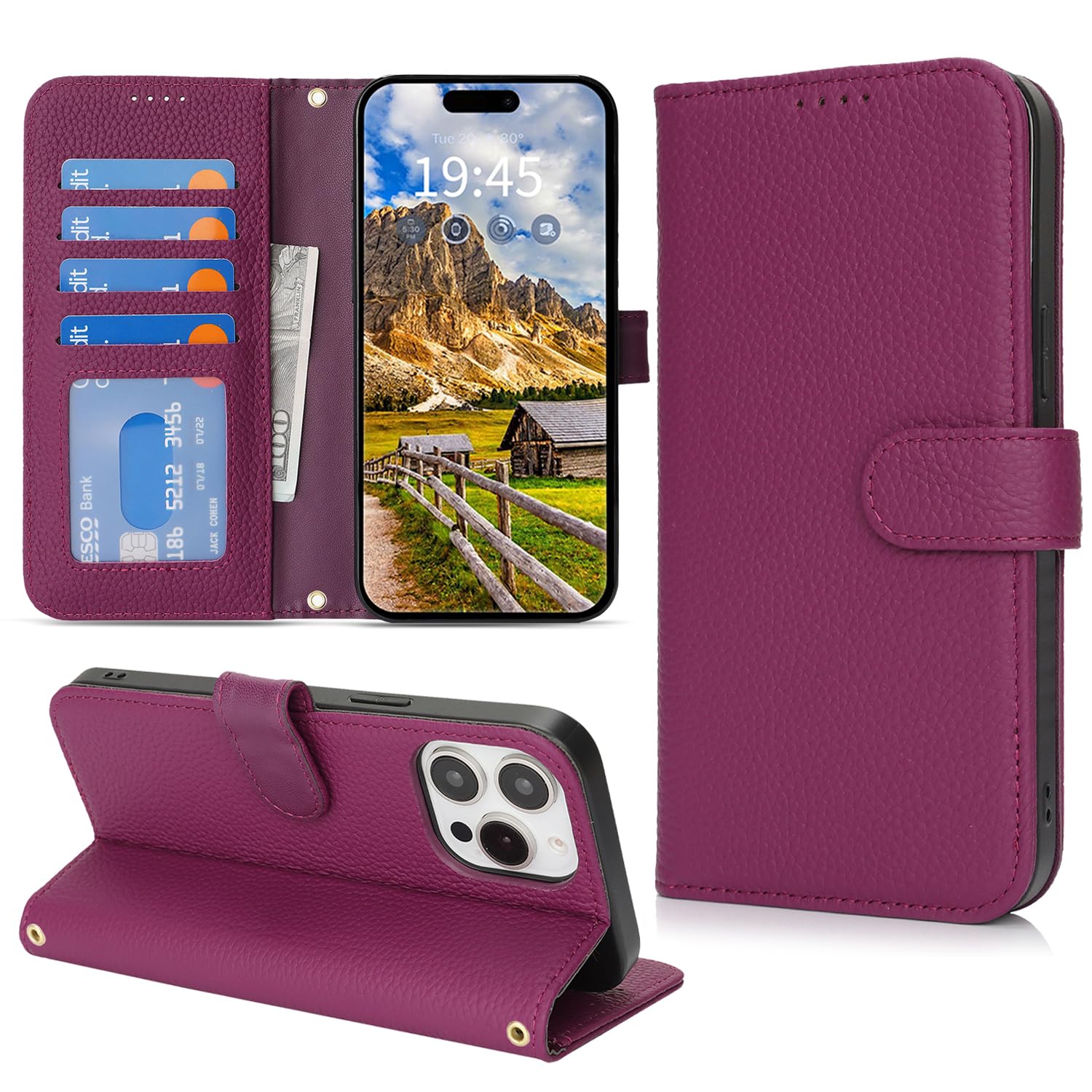 樂天商城 - DEYHU 対応 いphone13 pro ケース 手帳型 カード収納 スタンド機能 iphone 13pro ケース 本革 大容量 耐衝撃 カード収納 iPhone13 Pro ケース 手帳型 アイフォン13 Pro レザー カバー ローズパープル