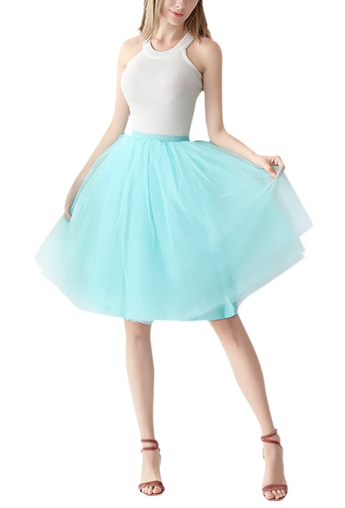 [Euyqs] 多重構造チュールスカート 65cm パニエ ミニスカート ストレッチ ウェスト (ブルーグリーン)