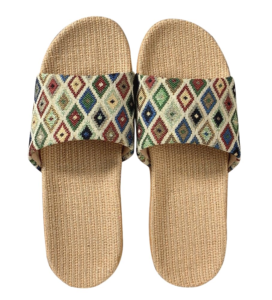 [Euyqs] リネン素材 室内スリッパ 滑り止め付き 麻底 ホームスリッパ (ひしがた柄, 大人, 27.0 cm, 長さ・寸法・重量（範囲）, 日本の靴のサイズ寸法, 27.5 cm)