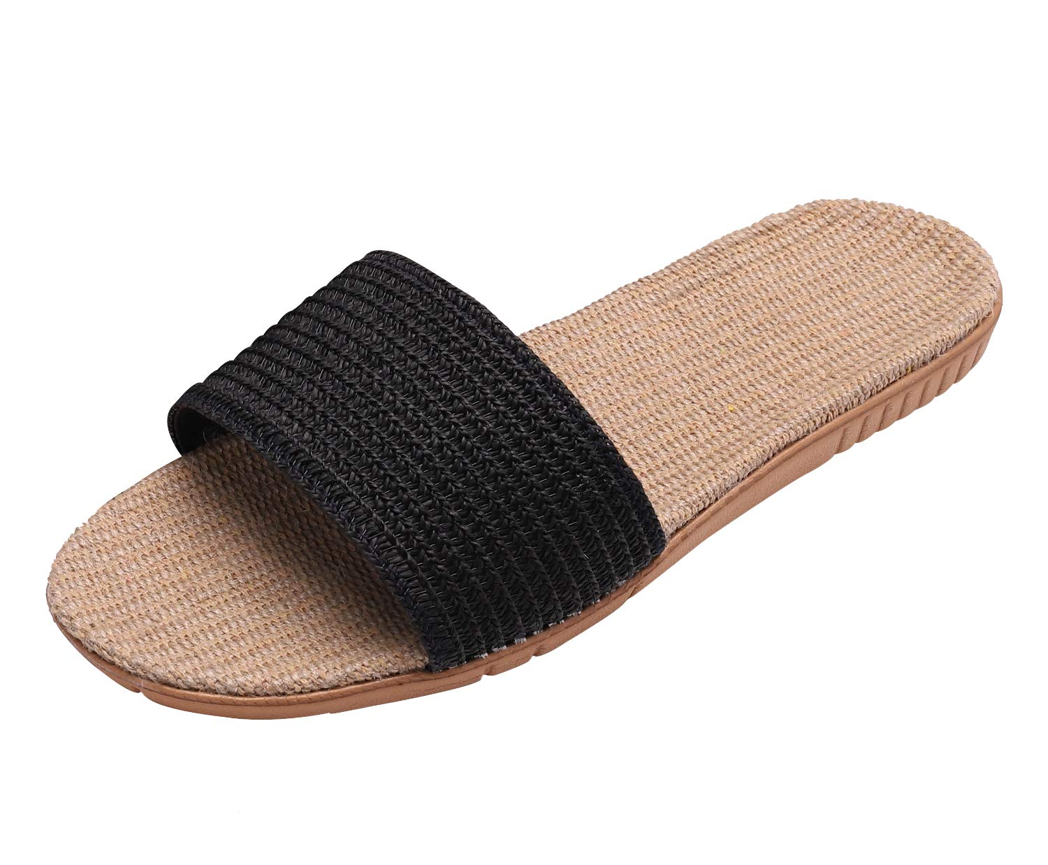 [Euyqs] 麻 スリッパ 室内履き ルームシューズ ベーシック来客用 部屋用 室内 静音 軽量 おしゃれ (#3 ブラック, measurement_27_point_0_centimeters)