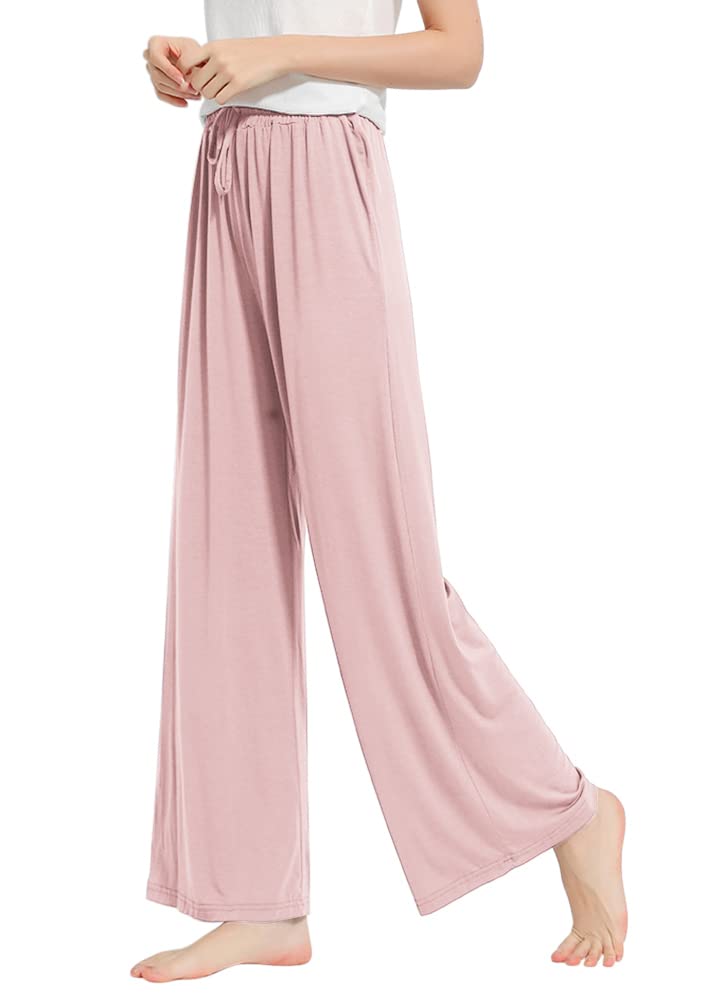 [Euyqs] パジャマボトムス 肌に優しい 吸汗 通気 ストレート ルームウェア セミワイドシルエット ダンス ジム 部屋着 (XL, ピンク)