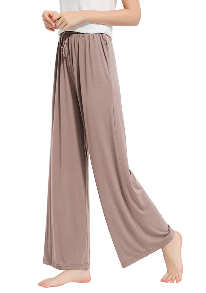 [Euyqs] パジャマボトムス 肌に優しい 吸汗 通気 ストレート ルームウェア セミワイドシルエット ダンス ジム 部屋着(M, カーキ)