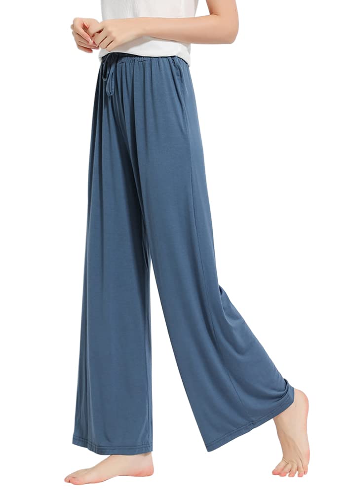 [Euyqs] パジャマボトムス 肌に優しい 吸汗 通気 ストレート ルームウェア セミワイドシルエット ダンス ジム 部屋着(XL, コバルトブルー)