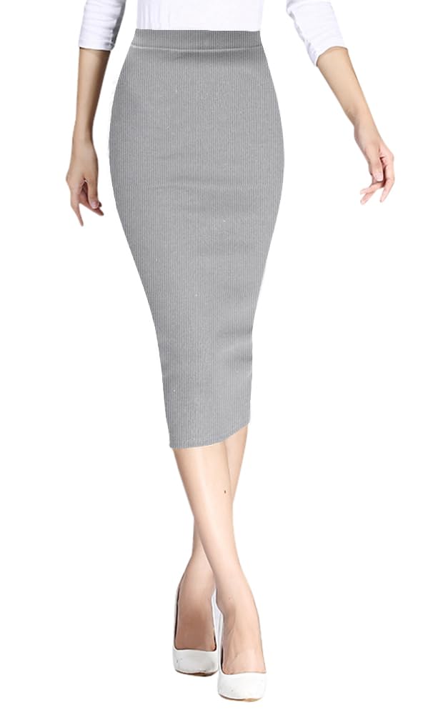 [Euyqs] バックスリット ペンシルスカートリブスカート (JP, アルファベット, L, ライトグレー)