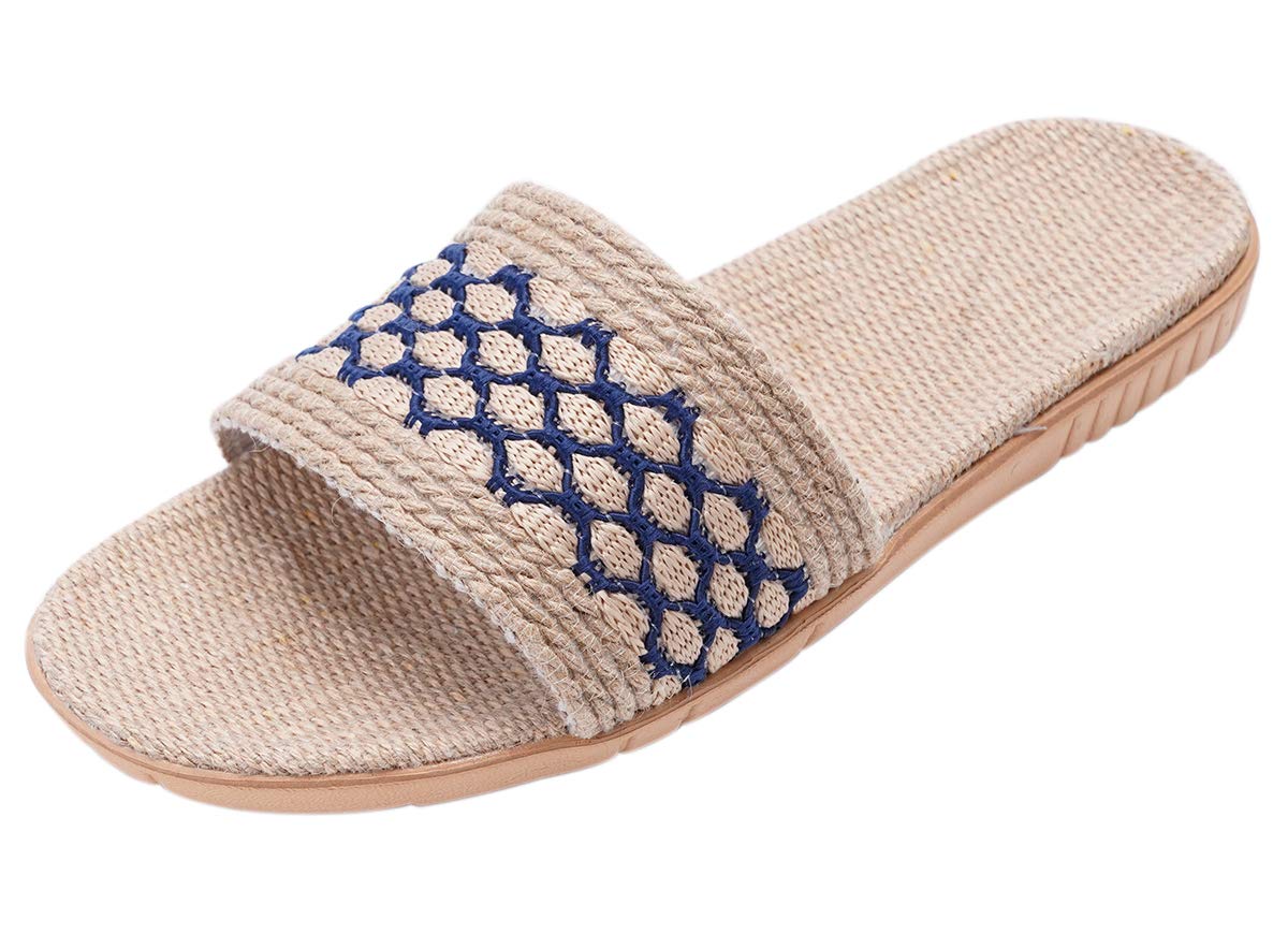 [Euyqs] 居心地の良い屋内亜麻ホームスリッパ滑り止め (ネイビー, 26.0 cm)