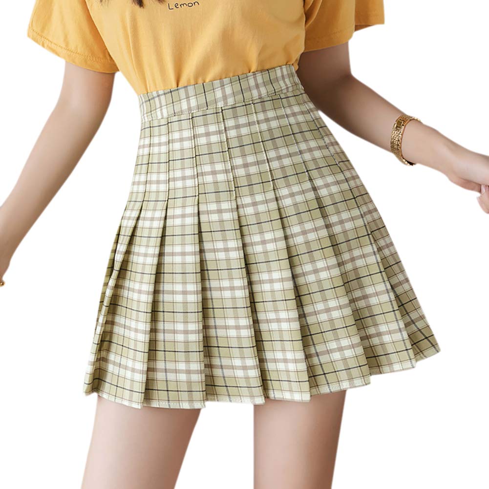 Rakuten - [Euyqs] クラシックチェックプリーツスカート (XL, グリーン)