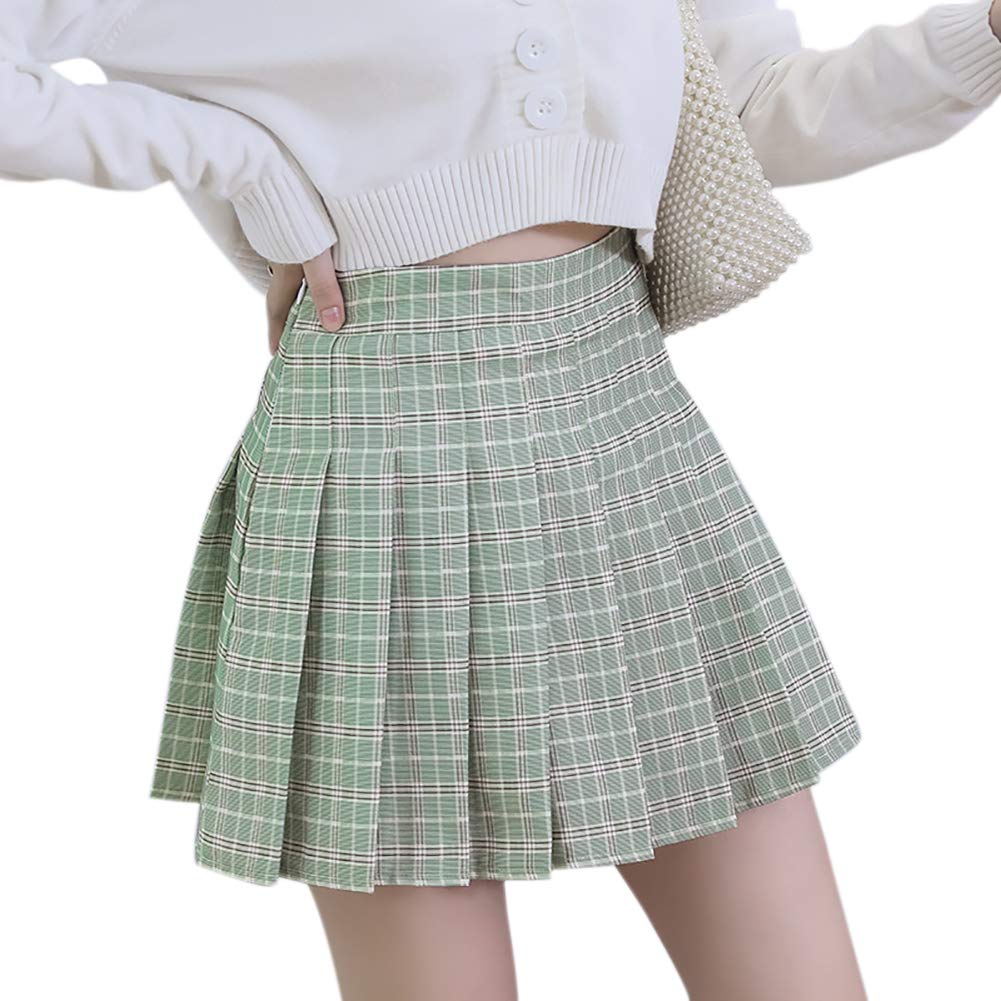 [Euyqs] クラシックチェックプリーツスカート (XXL, ビーングリーン)