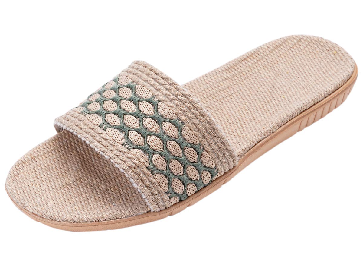 [Euyqs] 居心地の良い屋内亜麻ホームスリッパ滑り止め (グリーン, 22.5 cm)