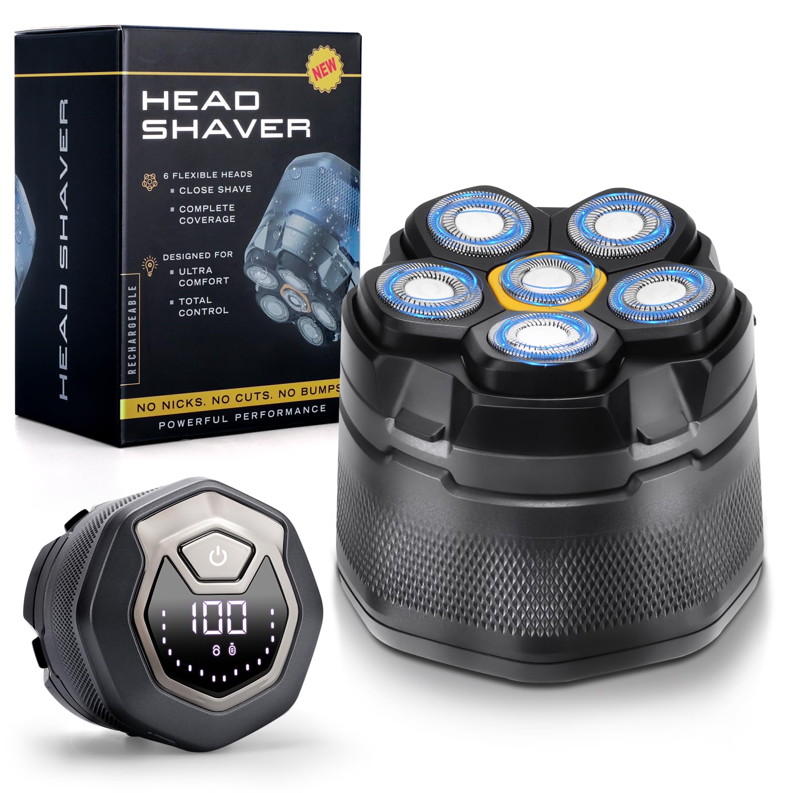 Beedove スキンヘッド用シェーバー 99枚刃 スキンヘッド シェーバー 6D曲面回転式 マグネット式 8500RPM メ坊主用 髭用 乾湿両用 150分稼働時間 LEDディスプレイ Type-C 充電式 日本語説明書 父の日