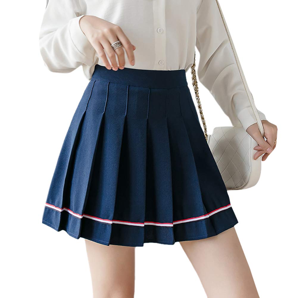 [Euyqs] ミニスカート プリーツスカート スクールスカート (XL, ネイビー)