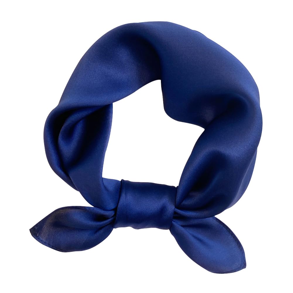 [Euyqs] レディース スカーフ 100% シルク制服用オフィススカーフ ハンカチ (#91 無地ネイビー)