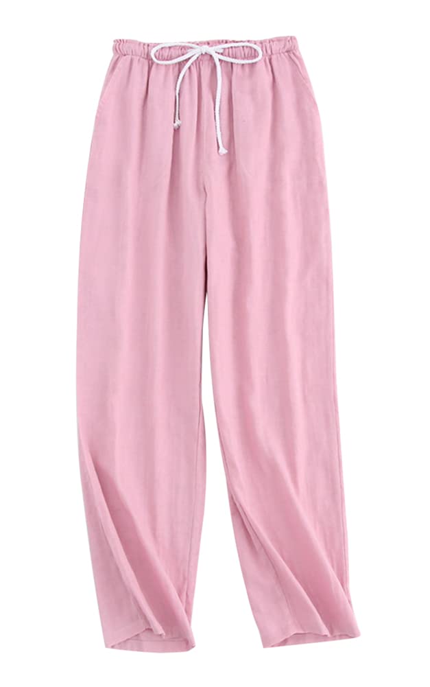 [Euyqs] ルームパンツ 綿 パジャマパンツ ズボン チェック柄 ルームウェア 部屋着 ボトムス (ピュアピンク, M)