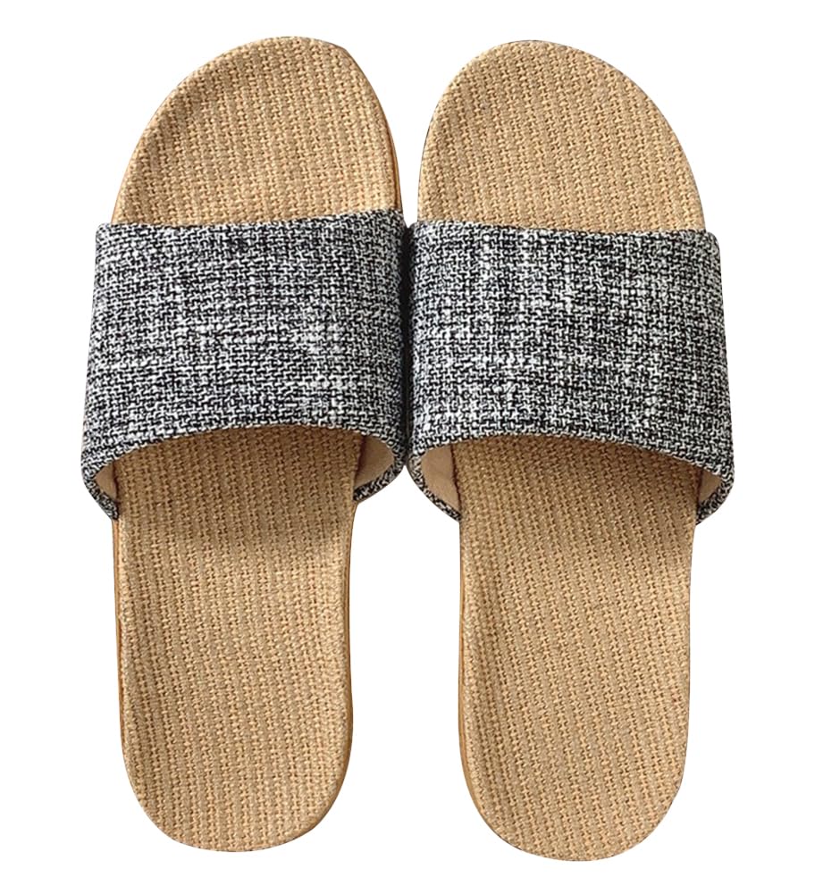 樂天商城 - [Euyqs] メンズ レディース 夏 ルームシューズ 室内 来客用 部屋用 履きやすく静音で軽量 麻 夏春スリッパ (#9 ブラック, 26.0 cm)