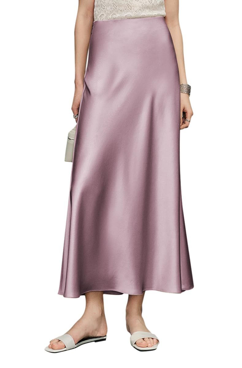 [Euyqs] エレガントなサテン調フィッシュテールスカート ハイウエスト サイドスリット (JP, アルファベット, M, 薄紫)