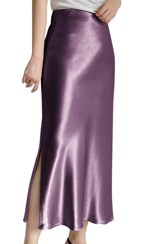 [Euyqs] エレガントなサテン調フィッシュテールスカート ハイウエスト サイドスリット (JP, アルファベット, S, パープル)