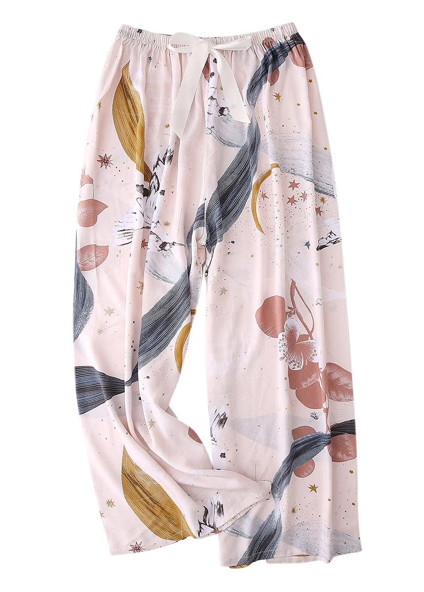 [Euyqs] ルームパンツ 広い脚 レーヨン 涼しい快適な 体型カバー リラックス ルームパンツ (M, #19 ベージュ)