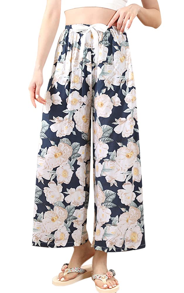 [Euyqs] ルームパンツ 広い脚 レーヨン 涼しい快適な 体型カバー リラックス ルームパンツ (M, #4)