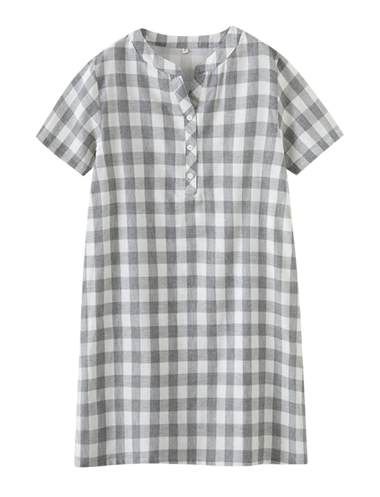 [Euyqs] レディース 半袖 前開き 綿 ダブルガーゼ 通気 スキンタッチ 柔らかい 肌に優しい 可愛い ルー..