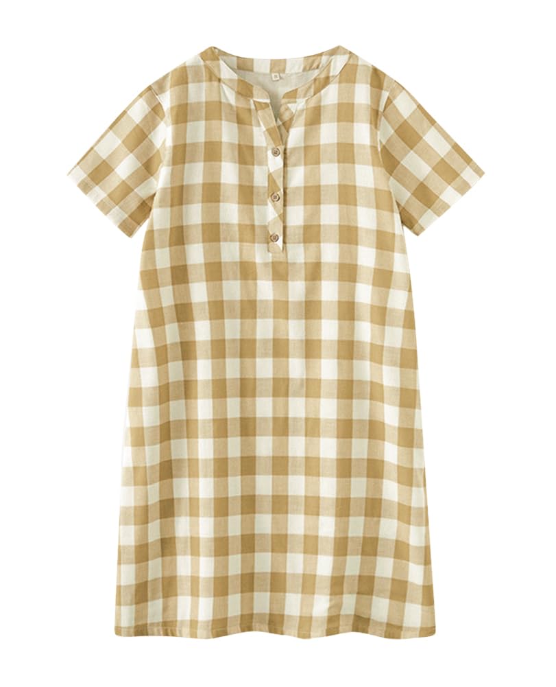 [Euyqs] レディース 半袖 前開き 綿 ダブルガーゼ 通気 スキンタッチ 柔らかい 肌に優しい 可愛い ルー..