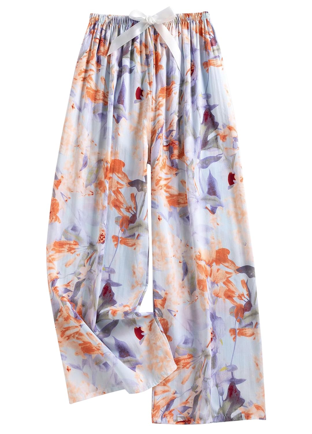 [Euyqs] ルームパンツ 広い脚 レーヨン 涼しい快適な 体型カバー リラックス ルームパンツ (JP, アルファベット, M, #705 オレンジ花)