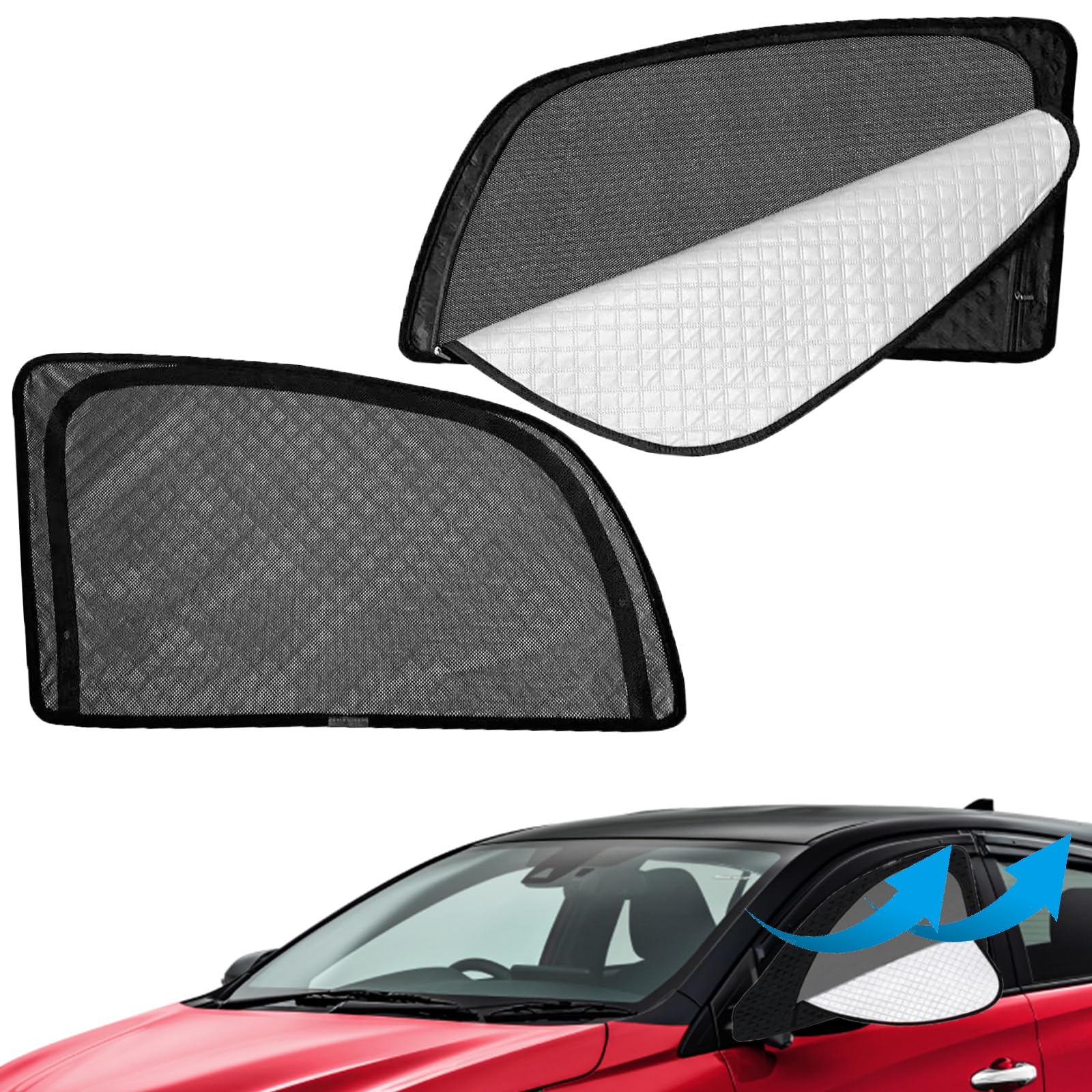 強化版 三菱 との互換性あり デリカ D5 サンシェード マグネット式 サイド用 車窓日よけ 車中泊 車種専用 2in1一体式 カーシェード 遮光 メッシュカーテン 車内の目隠 防蚊 日除け 通気性 UVカット 虫よけ 紫外線カット 折り畳み式 簡単着脱