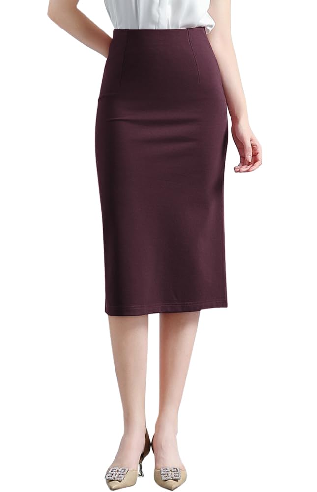 [Euyqs] ペンシルスカート オフィス スーツ OL ウエストゴム (JP, アルファベット, XL, バーガンディ)