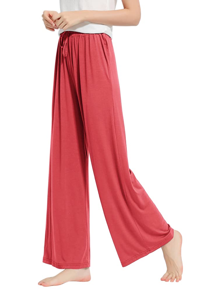 [Euyqs] パジャマボトムス 肌に優しい 吸汗 通気 ストレート ルームウェア セミワイドシルエット ダンス ジム 部屋着 (XL, ライトレッド)