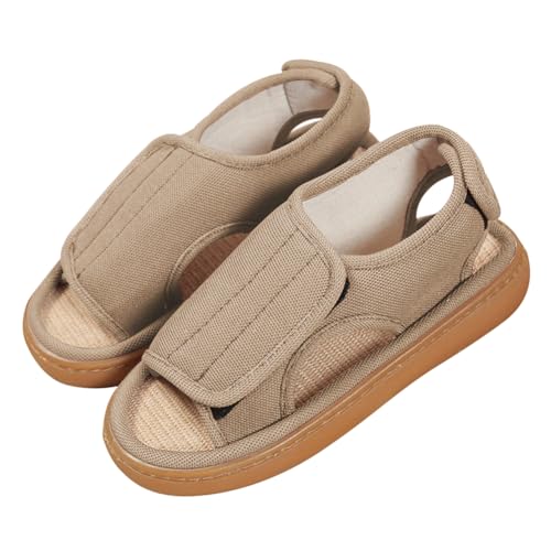 樂天商城 - [Euyqs] 介護用スリッパ 幅広設計 マジックテープ調節可能 履きやすい 男女兼用 亜麻スリッパ (ベージュ, 大人, 28.5 cm, 長さ・寸法・重量（範囲）, 日本の靴のサイズ寸法, 29.0 cm)