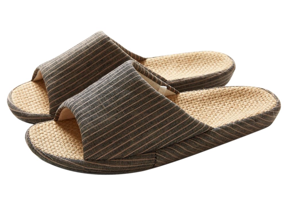 [Euyqs] 竪縞模様 室内スリッパ 麻素材インソール EVAゴム底 室内履き 男女兼用 (ブラックグレー, 大人, 24.5 cm, 数値, 日本の靴のサイズ寸法)