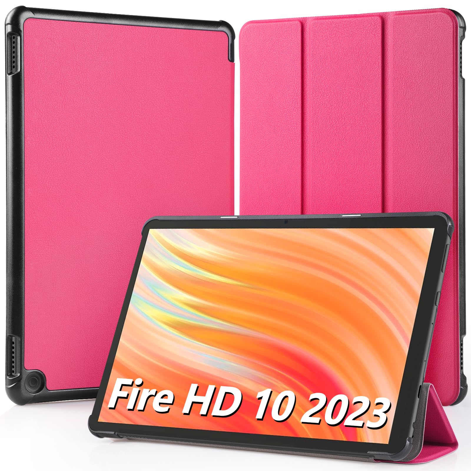 Rakuten - Hianjoo Fire HD 10 2023 対応 ケース 10インチ タブレットケース Fire HD 10 第13世代 対応 カバー スタンド機能付き オートスリープ機能 全面保護ケース 耐衝撃 擦り傷防止 - ローズレッド