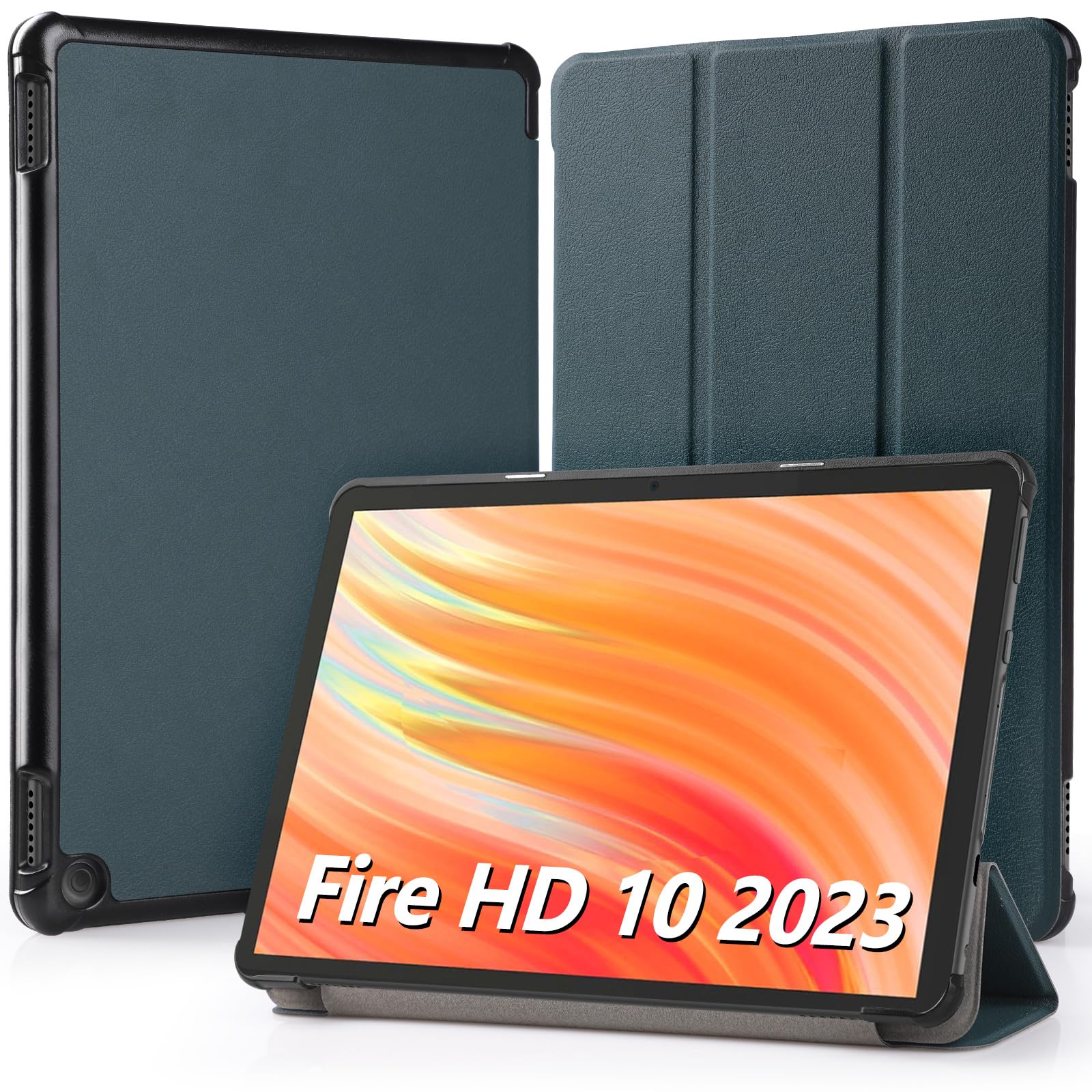 樂天商城 - Hianjoo Fire HD 10 2023 対応 ケース 10インチ タブレットケース Fire HD 10 第13世代 対応 カバー スタンド機能付き オートスリープ機能 全面保護ケース 耐衝撃 擦り傷防止 - ダークグリーン