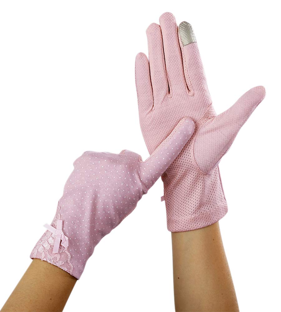[Euyqs] UVカット手袋 レディース グローブ 夏 日焼け止め スマホ対応 滑り止め 綿 運転 ドライブ グローブ (ピンク)