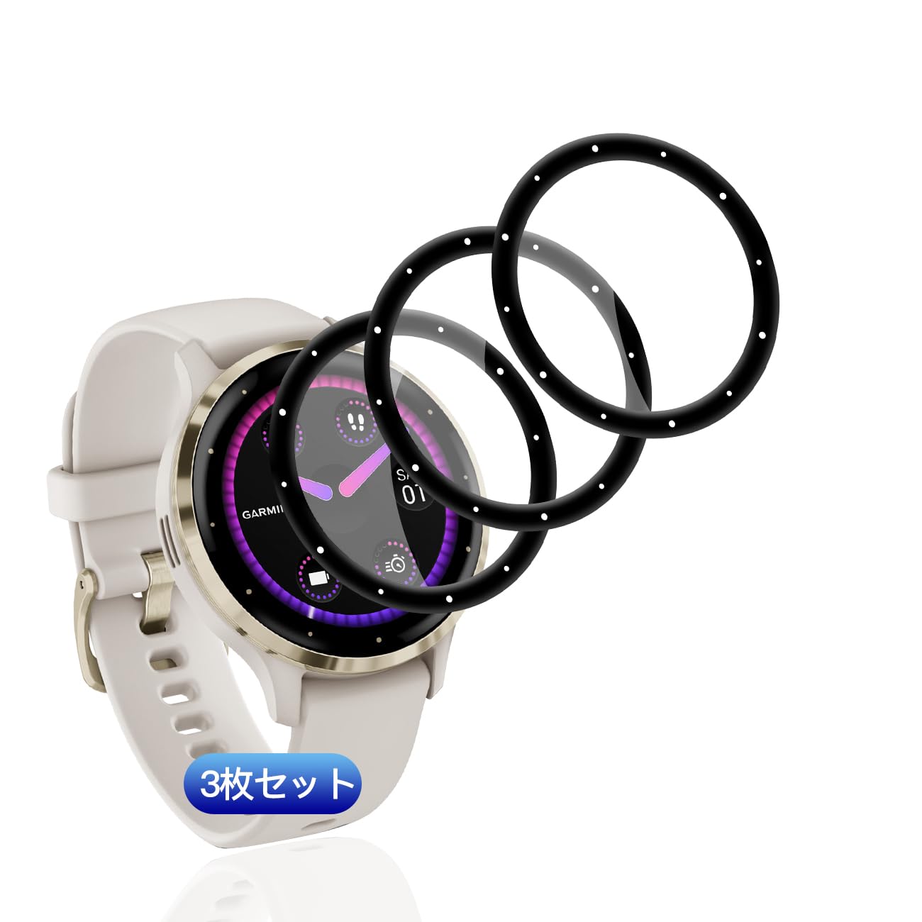  対応 Garmin Venu 3S フィルム 3枚 PET複合材 炭素繊維 高透過率 用 Venu 3S ガラスフィルム 3D曲面カバー 用 GarminVenu3S 液晶保護フィルム キズ防止 耐衝撃 飛散防止 全面保護 3